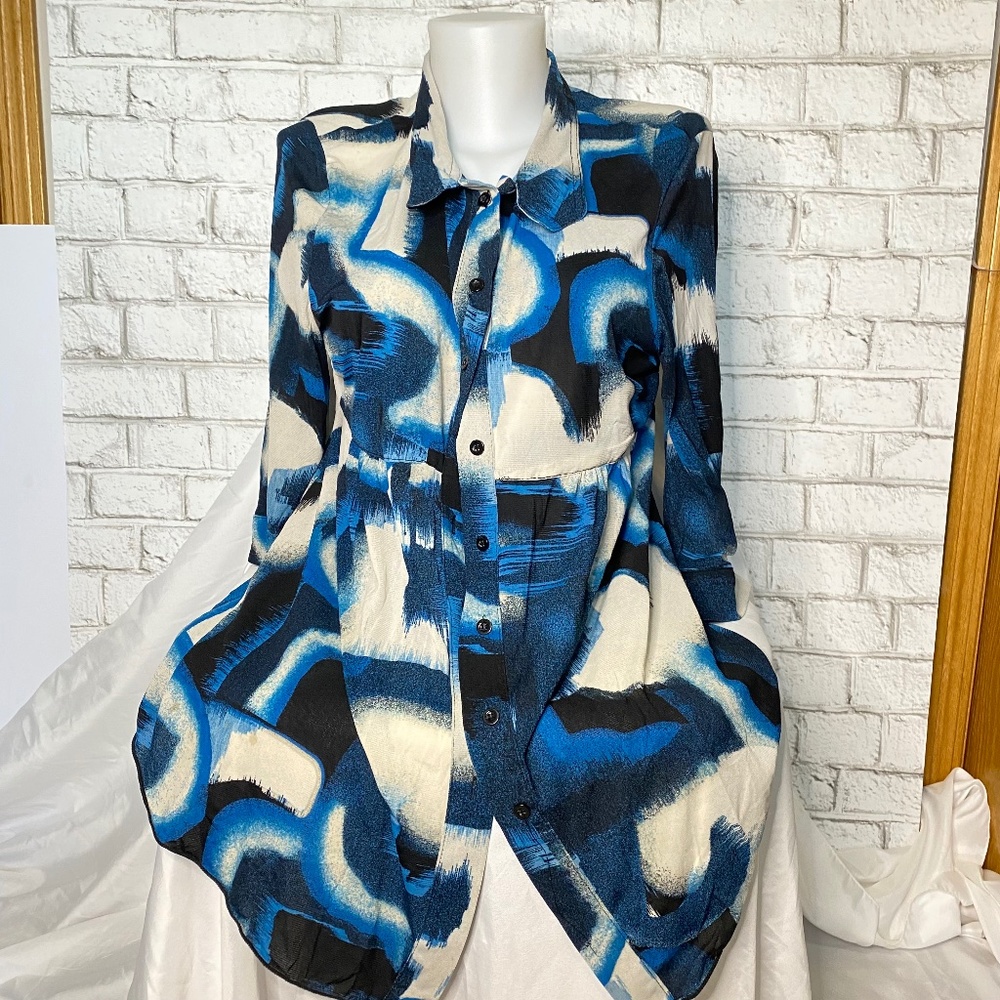 Style & co Blue Print Long Sleeve Top Size XL